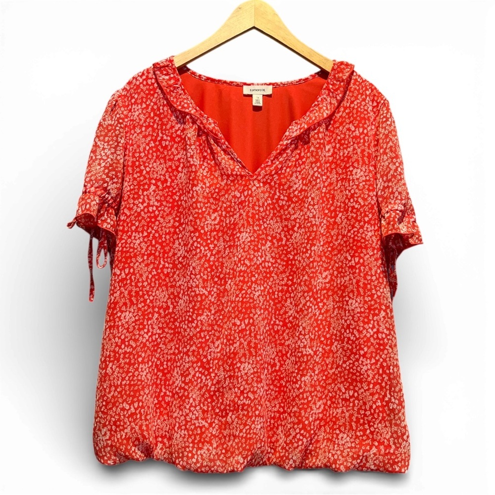 Tamara H. Red Floral Short Sleeve Blouse Women’s 1X